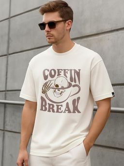 Bewakoof - Men's Gardenia Coffin Break Graphic Printed Oversized T-shirt