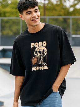 Bewakoof - Men's Black Feed For Soul Graphic Printed Oversized T-shirt