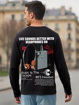 Bewakoof - Men's Black Headphone Graphic Printed T-shirt