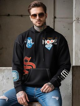 Bewakoof - Men Black Typography Hoodie