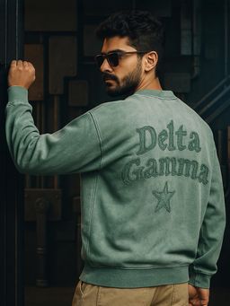 Bewakoof - Men Comfrey Green Applique Oversized Acid Wash Sweatshirt