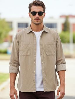 Bewakoof - Men Beige Corduroy Shirt