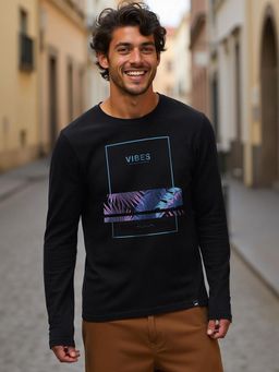 Bewakoof - Men's Black Vibes Graphic Printed T-shirt