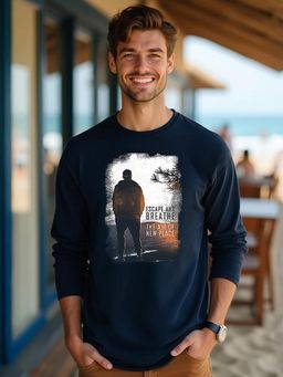 Bewakoof - Men's Blue Make Tracks Graphic Printed T-shirt