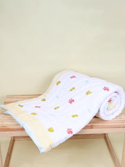 Moms Home - White Squirrel Printed Organic Cotton Baby Quilt (0-9 Years)