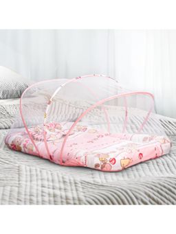 BAYBEE - Pink New Born Baby Bed Mattress With Mosquito Net (0-6 Months)