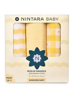 NINTARA BABY - Yellow Printed Organic Cotton 39"X39" Ultra-Soft Swaddle (Pack of 3) (18-24 Months)