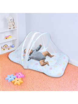 Polka Tots - Blue Elephant Cotton Sateen Mosquito Net Bed With Toys Dangling (18-24 Months)