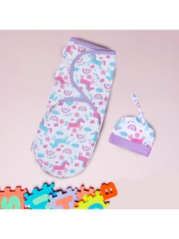 Polka Tots - White Cotton Unicorn Swaddle Wrap With Cap (18-24 Months)