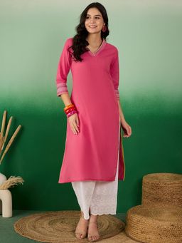 Gahan - Pink Cotton Thread Embroidery Work Kurta