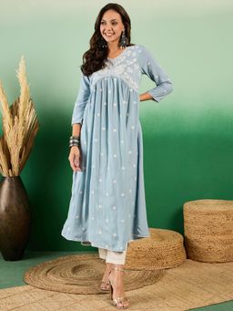 Gahan - Blue Cotton Thread Embroidery Work Kurta
