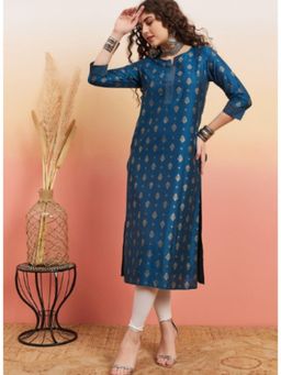 Gahan - Blue Viscose Fabric Foil Print & Zari Embroidery Work Kurta