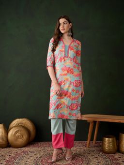 Gahan - Sea Green Floral Printed Kurta