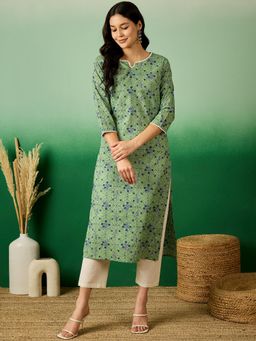 Gahan - Green Cotton Printed Kurta