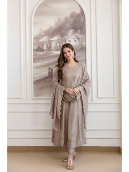 Gahan - Grey Art Silk Embroidered Anarkali Kurta with Pant & Dupatta