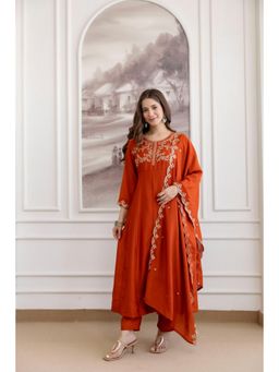 Gahan - Orange Art Silk Embroidered Anarkali Kurta with Pant & Dupatta