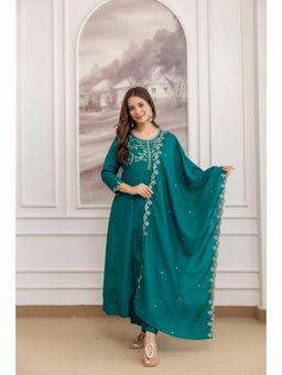 Gahan - Teal Art Silk Embroidered Anarkali Kurta with Pant & Dupatta