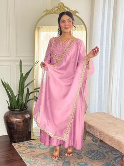 Gahan - Pink Embroidered Art Silk Anarkali Kurta with Pant & Dupatta