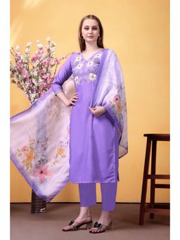 Gahan - Purple Embroidered Viscose Rayon Straight Kurta with Pant & Dupatta