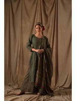 Gahan - Green Printed Viscose Rayon Straight Kurta with Palazzo & Dupatta