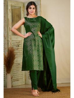 Gahan - Green Woven Design Art Silk Straight Kurta with Pant & Dupatta