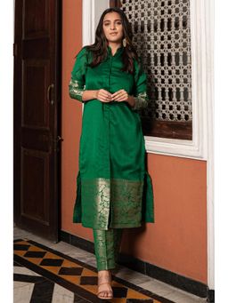 Gahan - Green Woven Self Design Chanderi Silk Straight Kurta with Pant