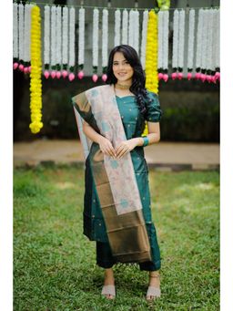 Gahan - Blue Woven Design Chanderi Silk Straight Kurta with Pant & Dupatta
