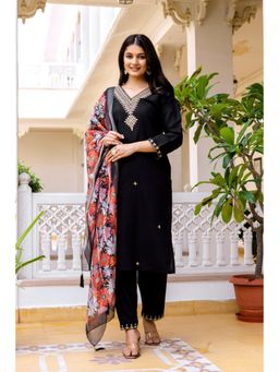 Gahan - Black Embroidered Viscose Rayon Straight Kurta with Pant & Dupatta