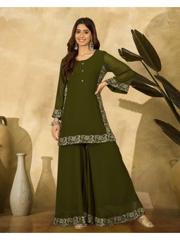 Gahan - Mehendi Georgette Foil Print Kurta with Palazzo