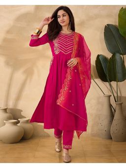 Gahan - Raani Zari Sequence Cording Embroidered Kurta with Pant & Organza Dupatta