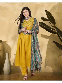 Gahan - Yellow American Crepe Zari Sequence Thread Embroidered Kurta with Pant & Dupatta