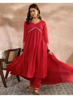 Gahan - Red Crepe Foil Print Kurta with Pant & Dupatta