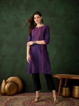 Gahan - Purple Ethnic Motif Embroidered Straight Kurta