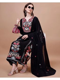 Gahan - Black Georgette Embroidered Self Design Kurta with Pant & Dupatta