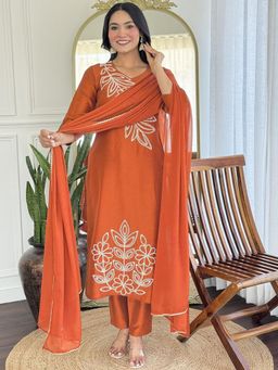 Gahan - Orange Tesla Embroidered Self Design Kurta with Pant & Dupatta