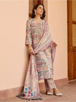 Gahan - Beige Cotton Printed Kurta with Pant & Dupatta