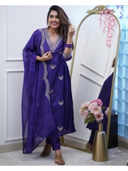 Gahan - Blue Art Silk Embroidered Kurta with Pant & Dupatta