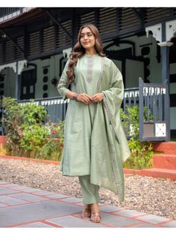 Gahan - Silver Muslin Silk Embroidered Kurta with Pant & Dupatta