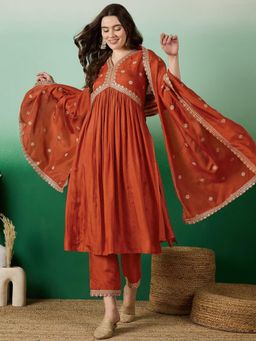 Gahan - Orange Muslin Silk Embroidered Kurta with Pant & Dupatta