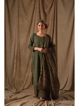 Gahan - Green Rayon Slub Printed Kurta with Palazzo & Dupatta