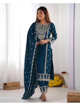 Gahan - Teal Tesla Embroidered Kurta with Pant & Dupatta