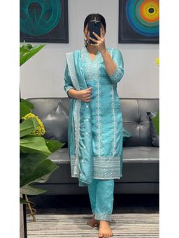 Gahan - Sky Blue Art Silk Embroidered Kurta with Pant & Dupatta