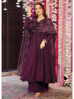 Gahan - Purple Art Silk Embroidered Anarkali Kurta with Palazzo & Dupatta