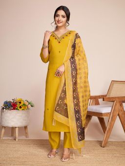 Gahan - Yellow Art Silk Embroidered Kurta with Pant & Dupatta