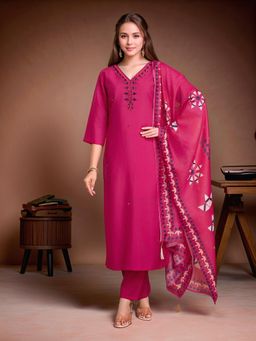 Gahan - Pink Art Silk Embroidered Kurta with Pant & Dupatta