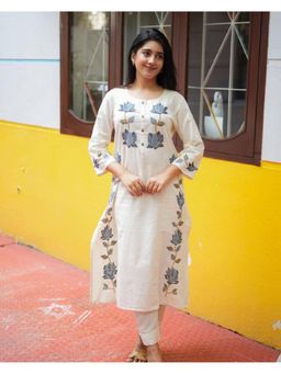 Gahan - White Pure Cotton Embroidered Kurta with Pant