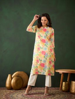 Gahan - Yellow Floral Printed Kurta