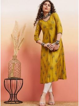Gahan - Yellow Viscose Fabric Floral Print & Embroidery Work Kurta