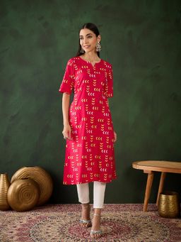 Gahan - Pink Cotton Printed Kurta