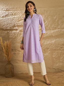 Gahan - Womens Lavender Ethnic Motifs Embroidered Festive Straight Kurta